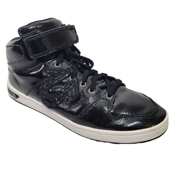True Religion Brand Black Patent Mid-Top Sneakers Men's Size 12 - Picture 1 of 10